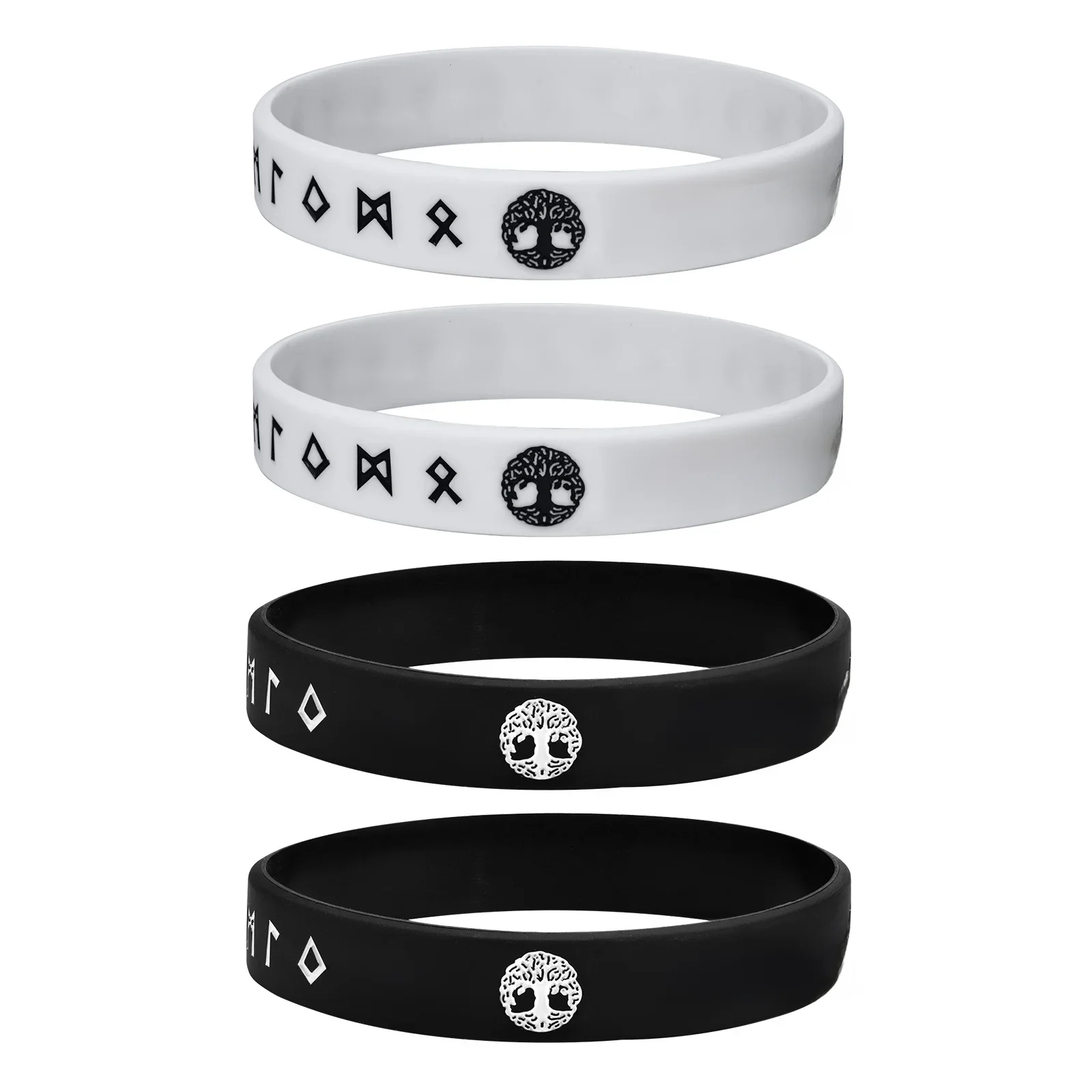 Vnox 1/2/3/4 pcs Baum des Lebens Armbänder für Männer, schwarz/weiß nordische Wikinger Runen Silikon