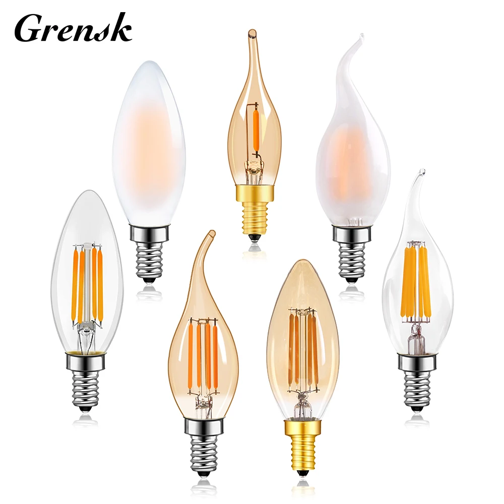 

10Pcs Retro E14 LED Filament Bulb 220V E12 Warm White Amber Glass C35 Candle Chandelier Replacement Lamp Night Light Home Decor