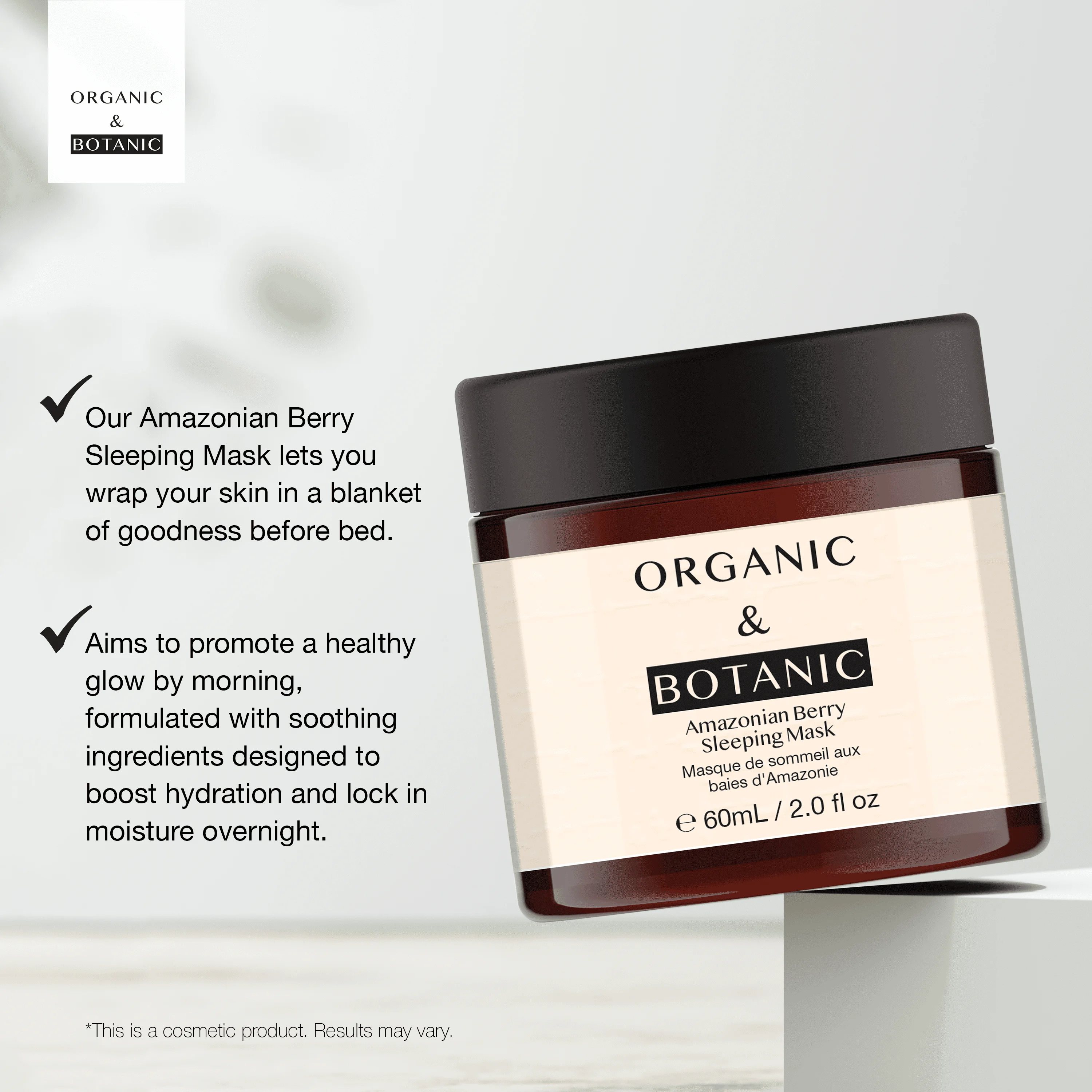 Organic & Botanic Amazonian Berry Sleeping Mask 60ml – Overnight Hydration & Repair – Revitalizing, Antioxidant-Rich Formula