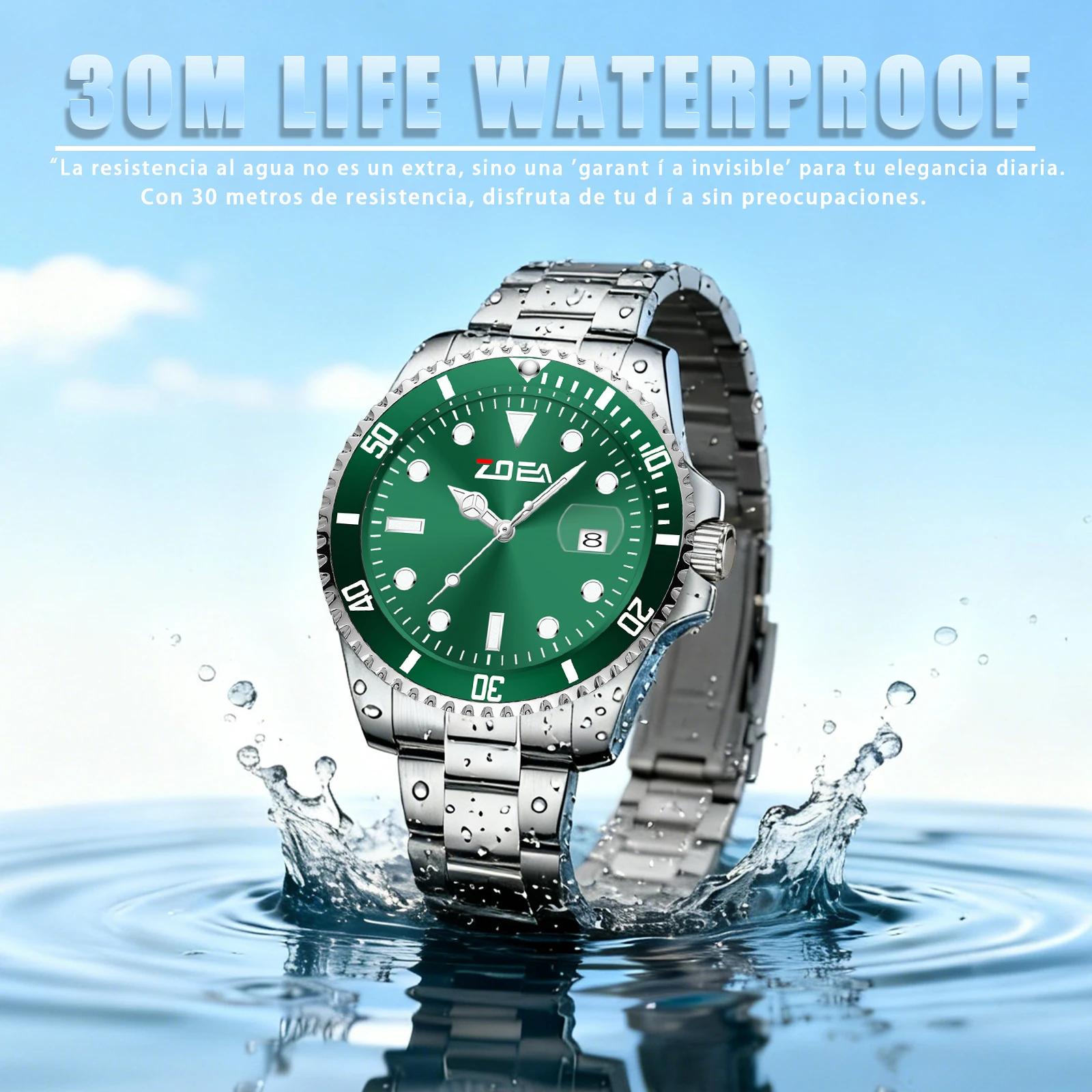

ZOEA EZ8096 Men's Watches Business Timekeeping Stainless Steel Strap Quartz Watch Waterproof Calendar Luminous Wristwatch