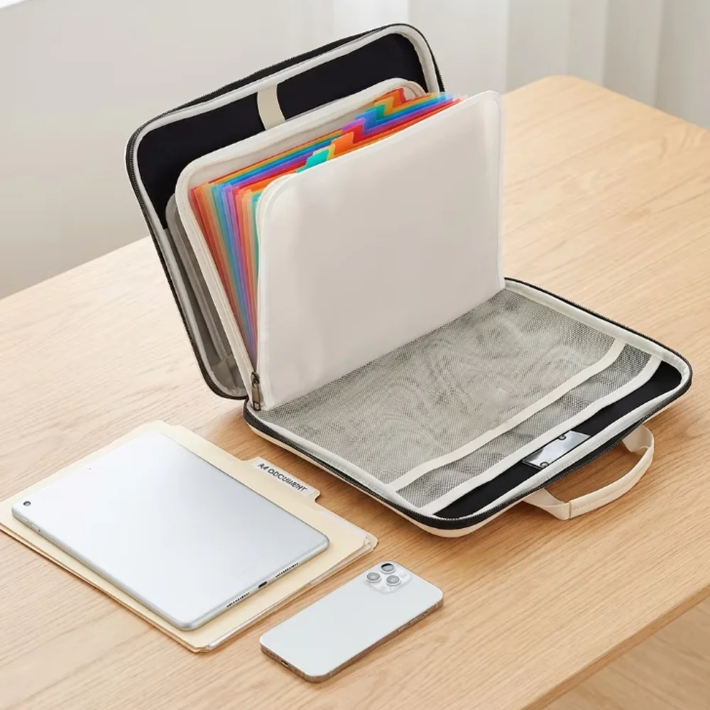 Beige Fireproof Multi-Purpose Office Storage Bags; Rigid Storage Bags for Organizing A4-Sized Documents and Other Valuables