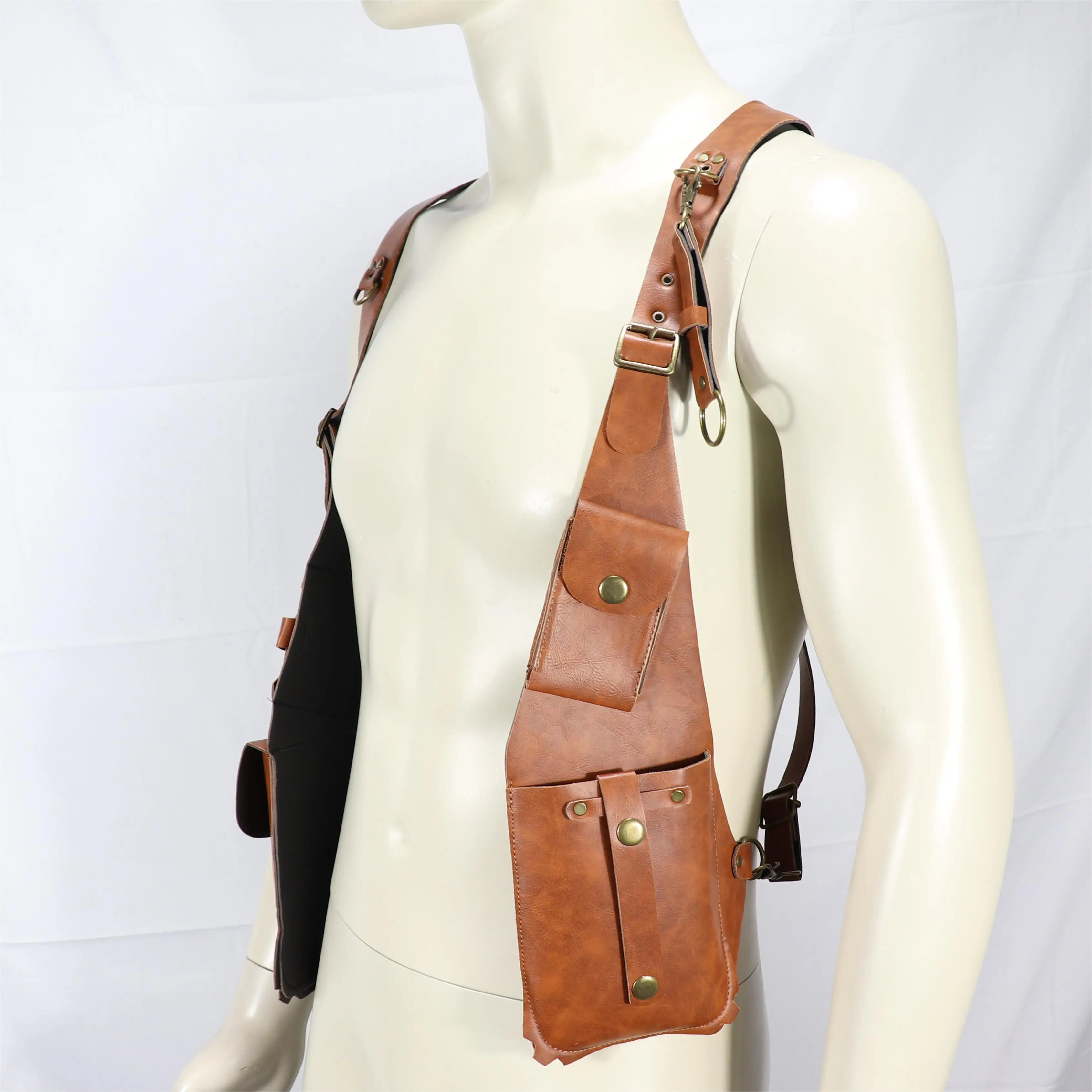 Bolso Medieval de cuero PU con doble axila para hombre y mujer, accesorios Retro Para Cosplay de Halloween, cartera y paquete de teléfono