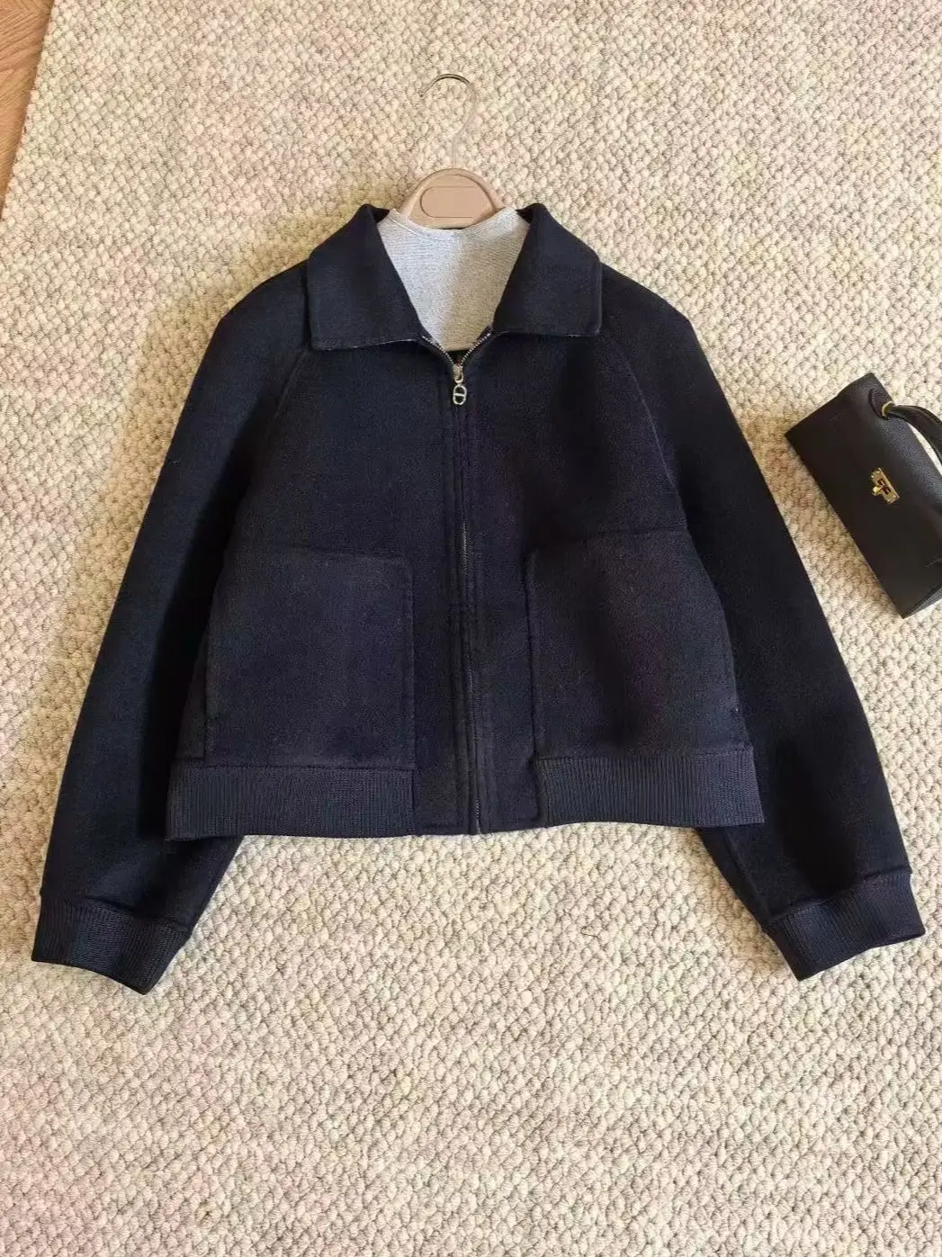 Casual Cashmere Double-Faced Collar Zipper Short Jacket