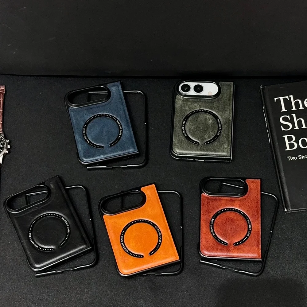 Luxury Vintage Leather Textured With Magsafe Phone Case for iPhone Ultra Fashion Simple Anti‑Fall Protective Cover for Men Women