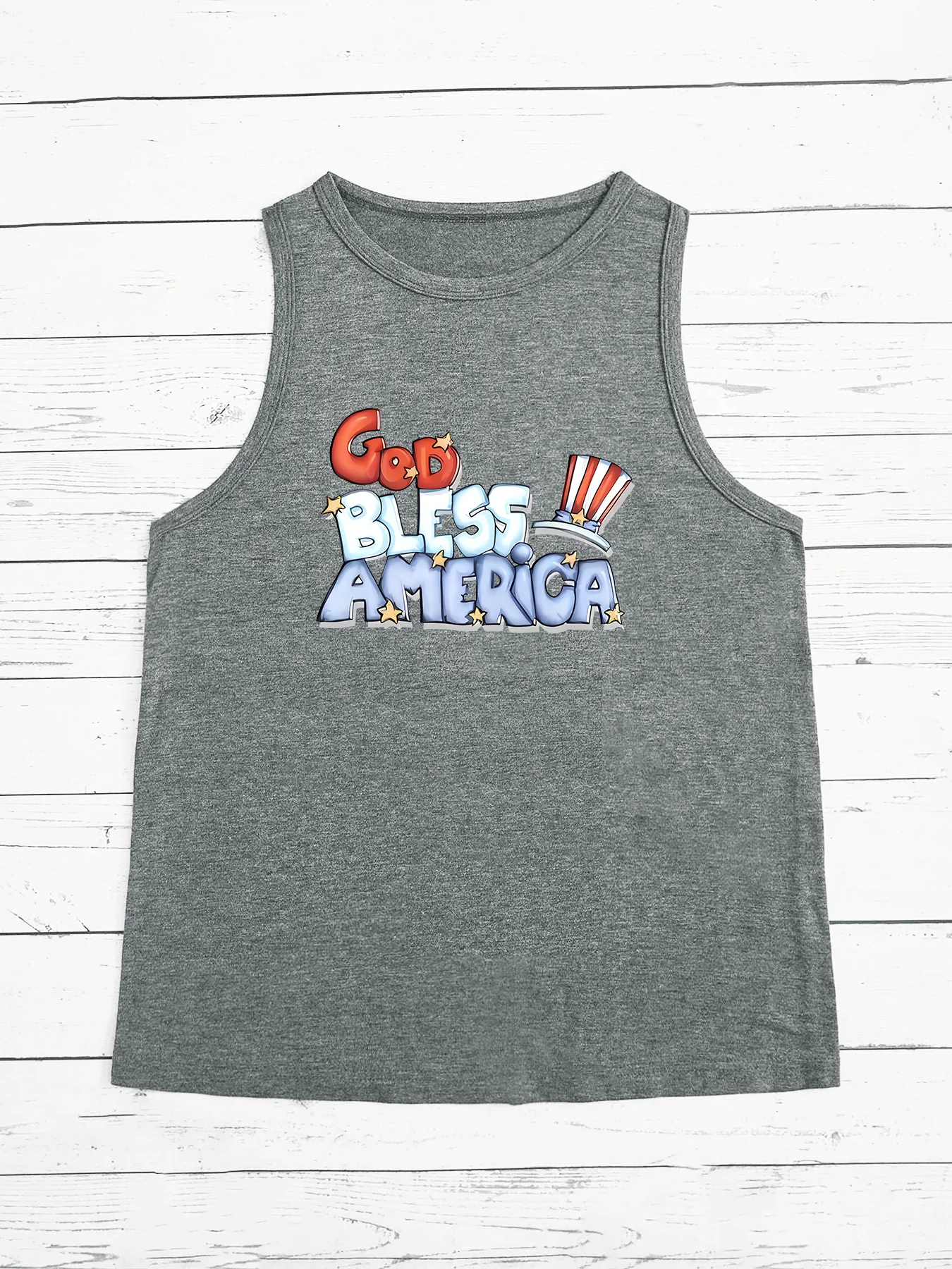 God Bless America Letter Print Fashion Funny Sports Women's Tank Top Loose O Neck Sleeveless Casual Tank