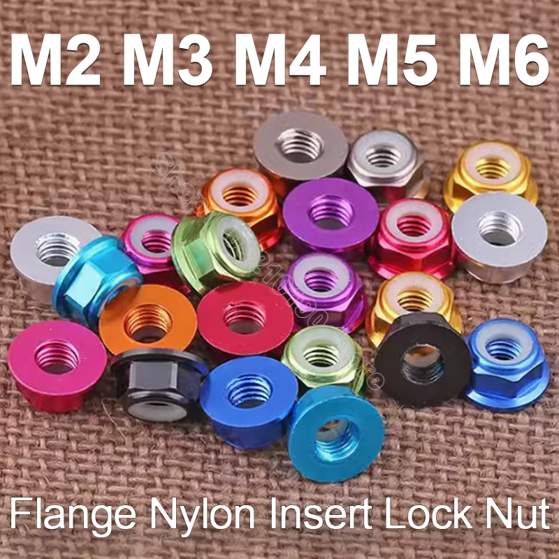 Colour Aluminum Flange Nylon Insert Lock Nuts M2 M3 M4 M5 M6 Locknuts Self-locking Nut Motor Screw Nut for FPV Racing Model Part