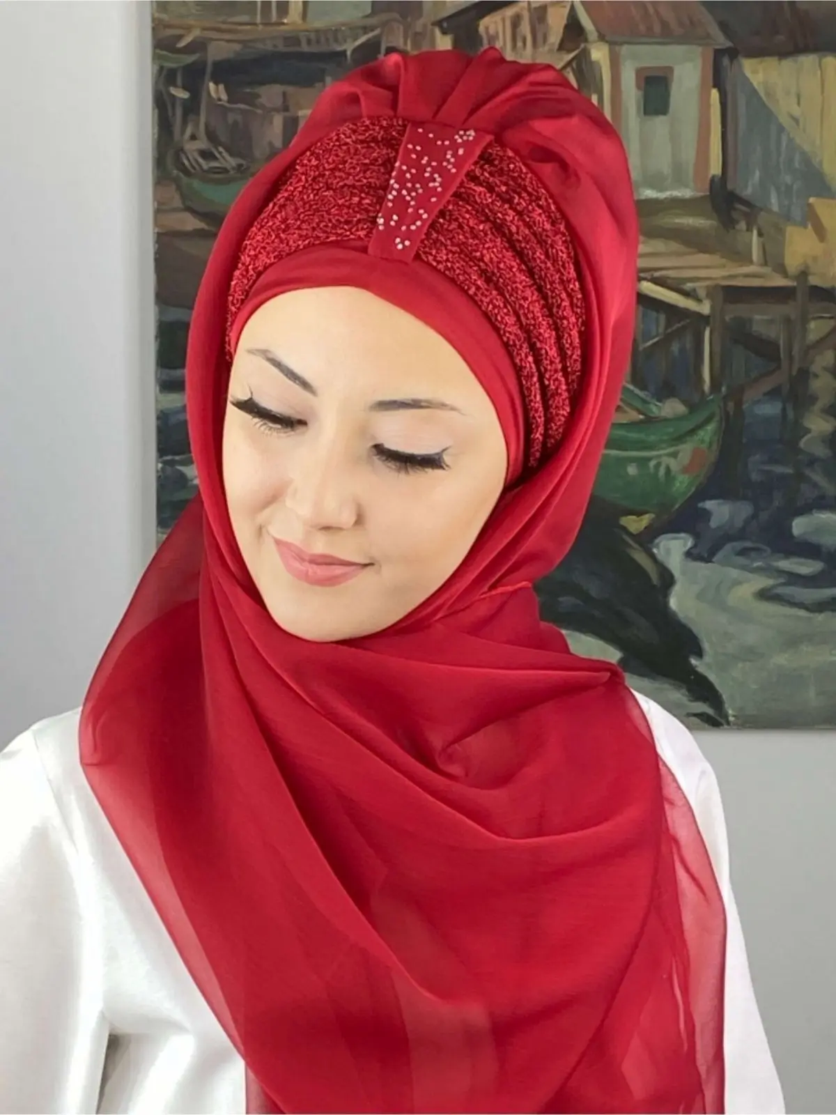 Single Brite Sultan Model Gathered French Chiffon Ready-made Shawl Muslim Fashion Stylish Woman Clothing Scarf Turban Bonnet