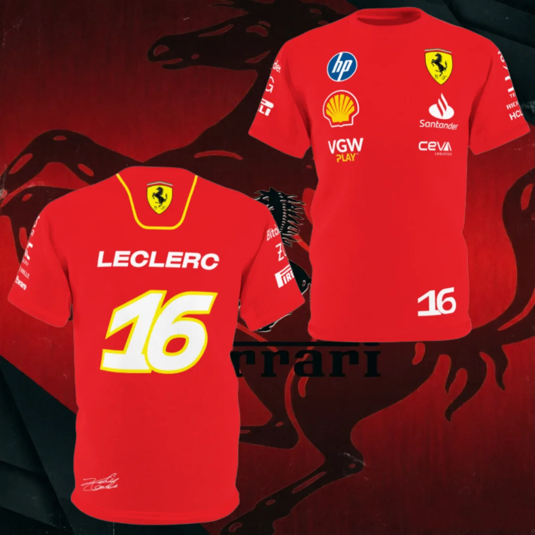 Equipo Ferrari No. 44 Hamilton No. Camiseta de manga corta Leclerc 16 con diseño envolvente
