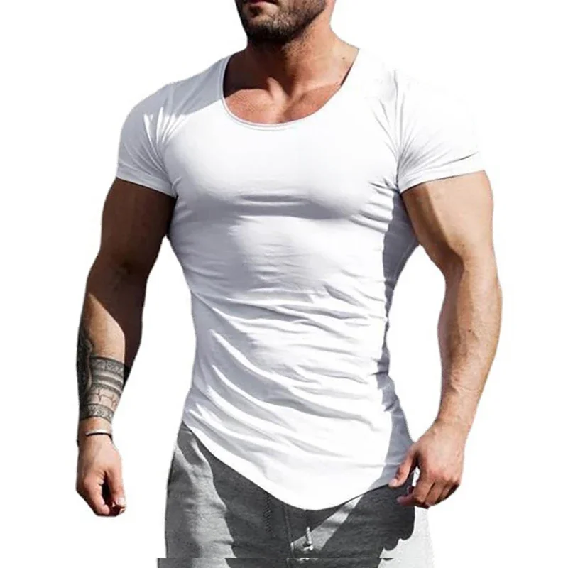 Faith Over Fear Print Short Sleeve Sport T-Shirt Cotton Breathable Slim Fit Gym Fitness Shirt Men Irregular Hem Bodybuilding Top — zdjęcie 2