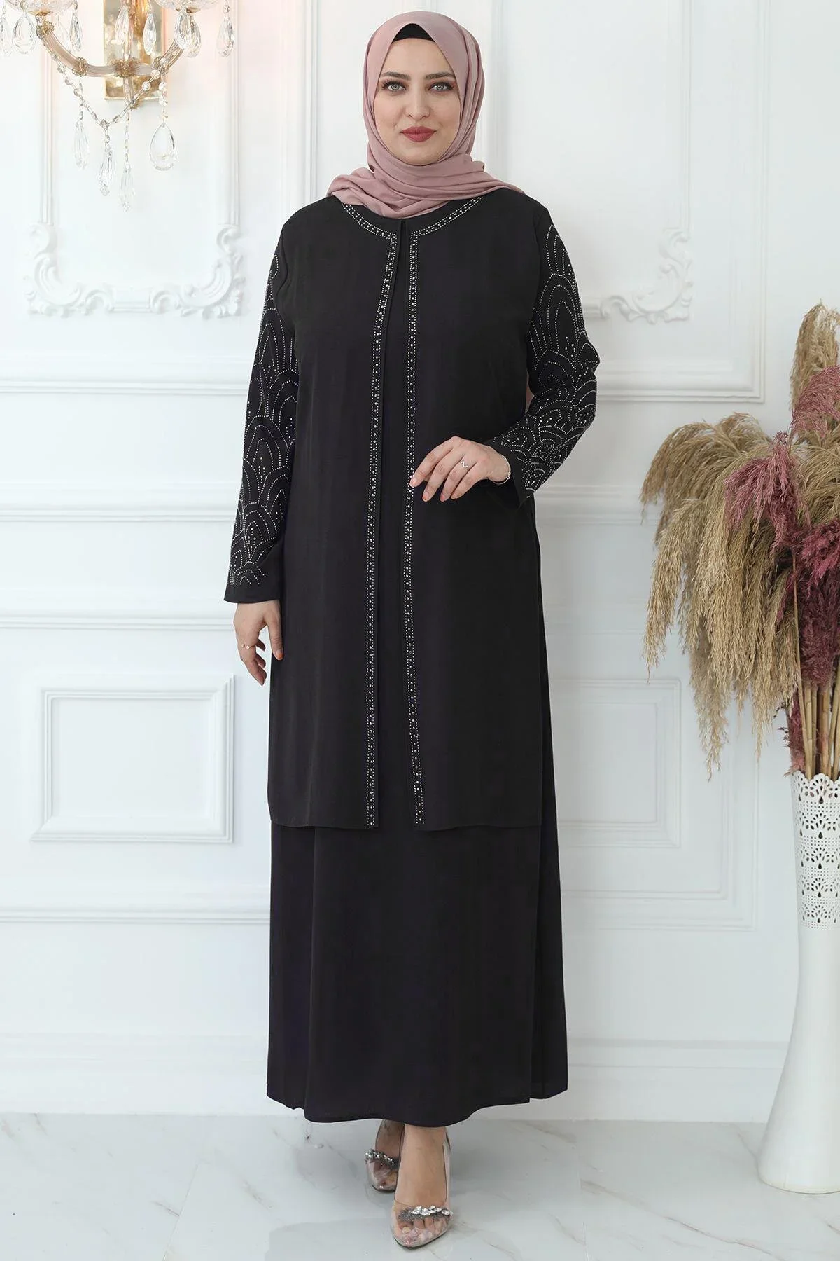 Turkey Muslim Dress Stone Embroidered Evening Dress Women Hijab Clothing Abaya Plus Size Maxi Kaftan Dresses for Women Dubai