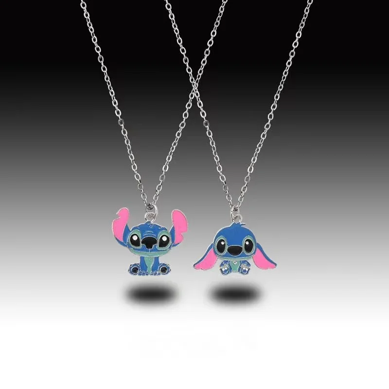 Disney Licensed Lilo & Stitch Couples Pendant Necklaces Adorable Big Ear Stitch Charm Unisex Hip Hop Sweater Chains Heartwarming