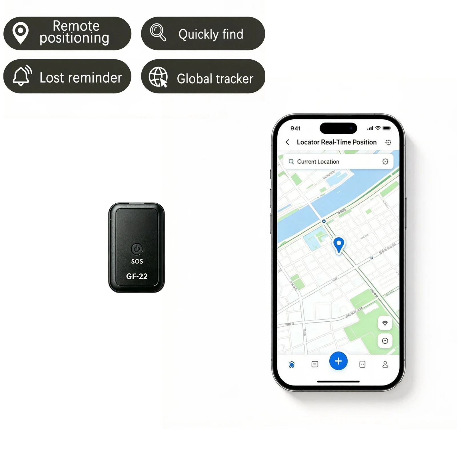 Portable Magnetic GPS Locator, Mini Real-Time Tracker with SOS Emergency Button, Long Battery Life, No Monthly Fees, Compatible with Multiple Devices, Works for Both iOS and Android Systems; Suitable for Family Members, Pets and Vehicles