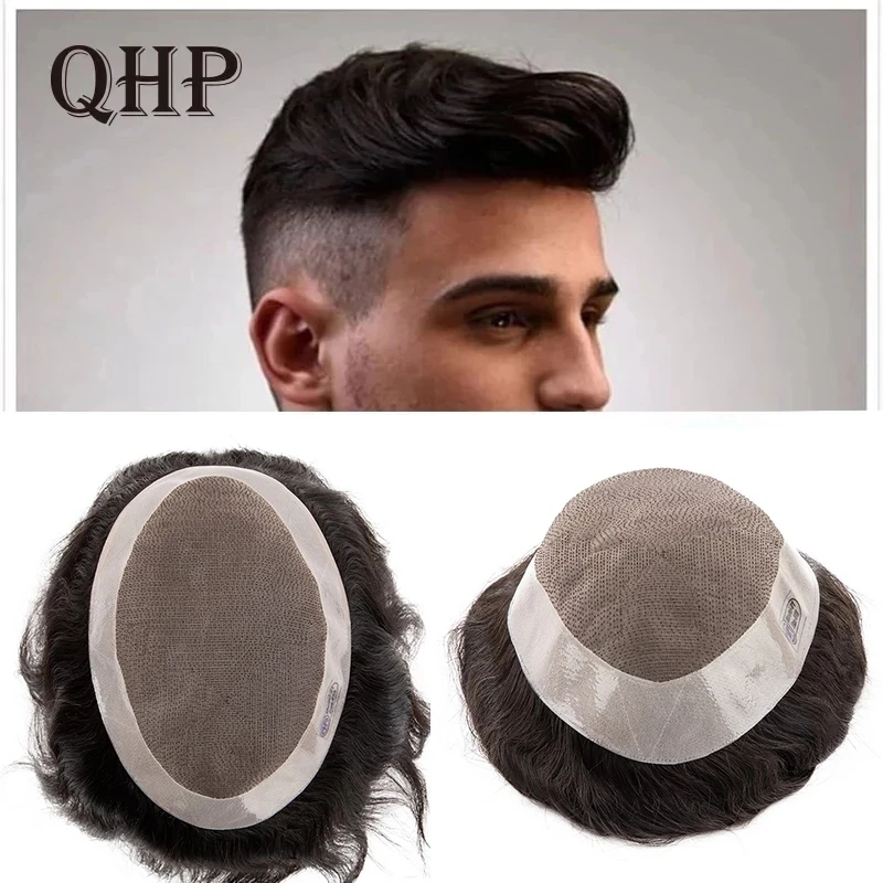 Fina Mono Toupee dos homens, prótese capilar, sistema indiano de substituição do cabelo humano, super durável postiços, peruca artesanal para homem