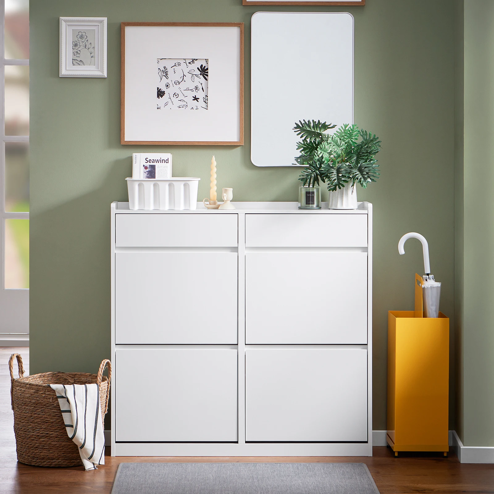 SoBuy FSR169-W Zapatero 4 solapas estrecho 4 espacio de almacenamiento Blanco BHT aproximadamente 98x95x19cm