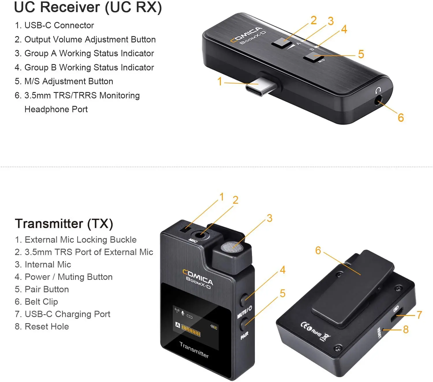 Comica BoomX-D UC2 2.4G Wireless Microphone for Type C Phones for Samsung Galaxy Xiaomi HUAWEI, Podcast YouTube Facebook live