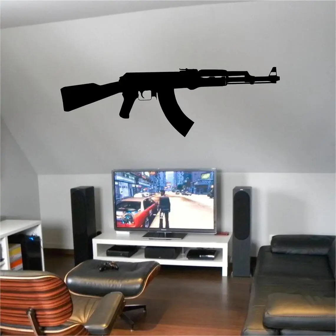 Autocollant mural en vinyle motif fusil d'assaut AK 47, décoration de maison, tatouage, papier peint, style militaire moderne, pour garage, chambre de garçon, P1053