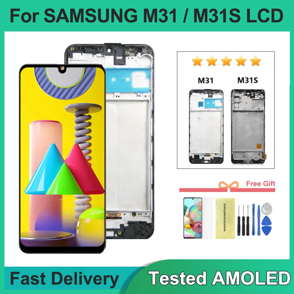 AMOLED M31S LCD Display Replacement for Samsung M31 M315F / M31S M317 SM-M317F Digitizer Touch Screen Frame