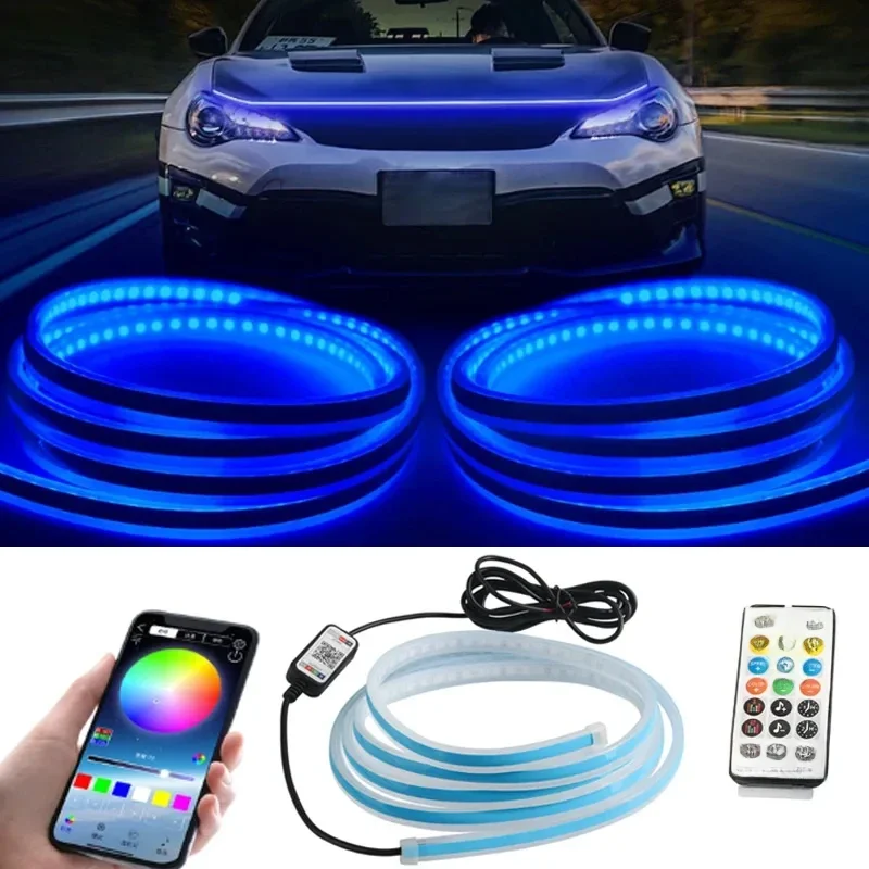 120/150/180CM LED Light Strip RGB Remote Flexible Daytime Running Lights App Headlight Decorative Atmosphere Lamps Hood Lights