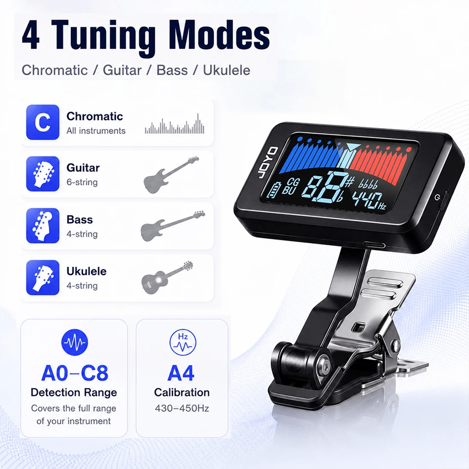 JOYO JT-480 Guitar Tuner Rechargeable Clip-on Digital Tuner 430