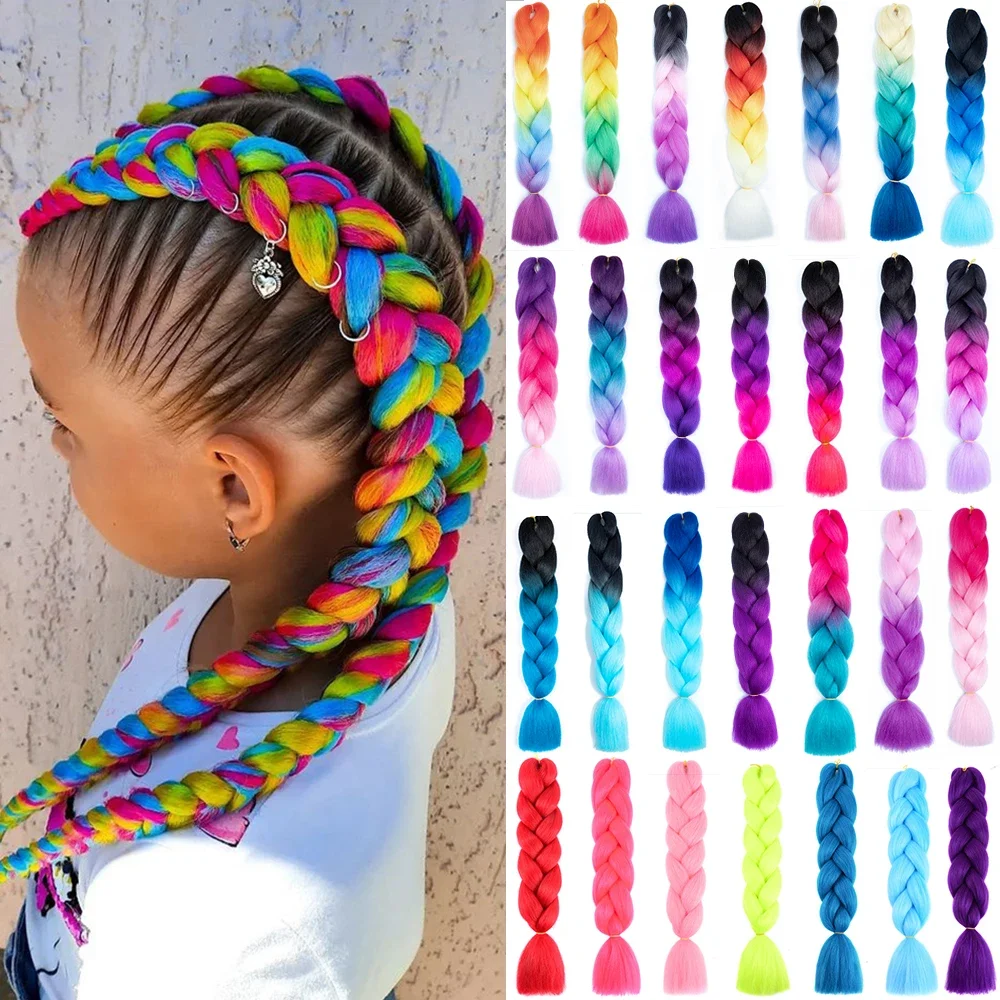 24-Zoll-Jumbo-Zöpfe, Verlängerungen, synthetisches Flechthaar, Afro-Ombre-Farbe, Kanekalon-Haar für Kinder, Zopf