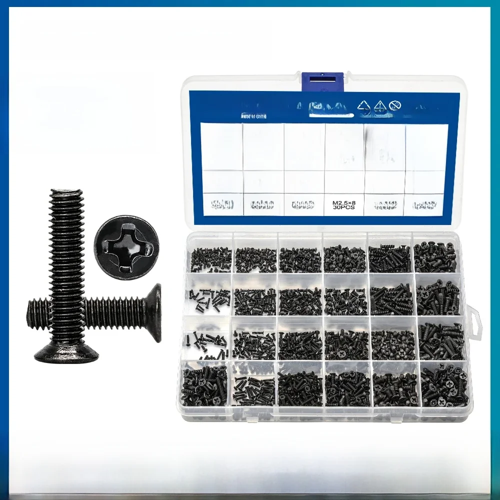 720 Stück Senkkopf-Phillips-Klein-Minischrauben-Set M1,4 M1,7 M2 M2,5 M3 Kohlenstoffstahl Computer Notebook Laptop Schraubensatz