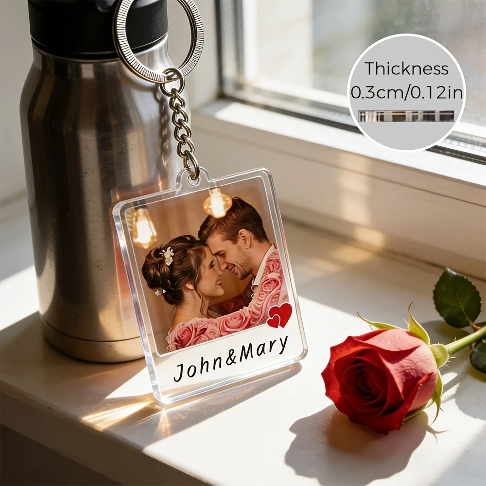 1pc, Custom High-transparency Acrylic Couple Photo Keychain, Supports Engraving Of Private Couple Photos And Romantic Messages