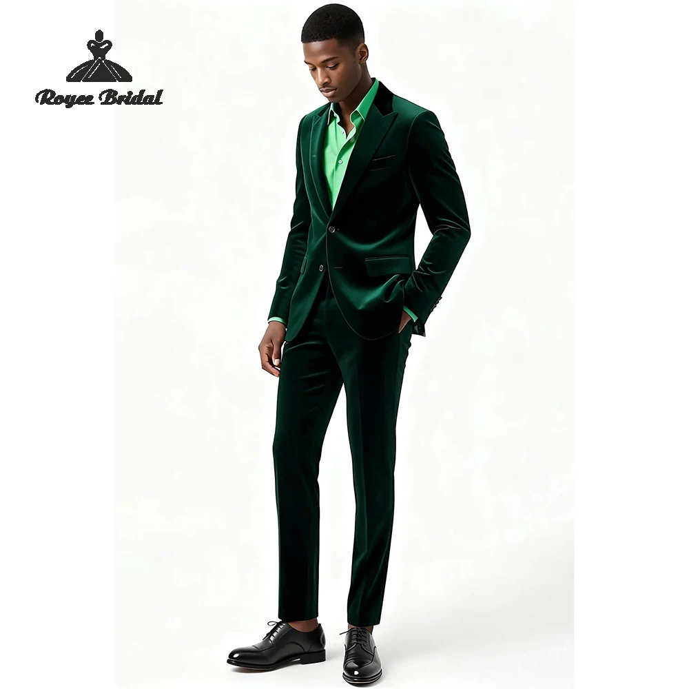 다크 그린 투피스 싱글 브레스티드 남성 정장 웨딩 2026 피크 라펠 이브닝 수트 맞춤 제작 남성복