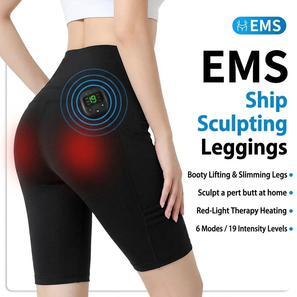 EMS Yoga Pants Muscle Stimulator Butt Lift Shorts Women Leg Slimming Hip Massager High Waist Body Shaper Home Workout Fitness