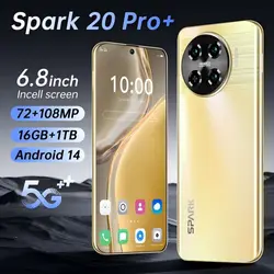 2024 NEW Mobile phone Sprak 20 Pro+ 5G Dual SIM Cell Phone 6.8 inch Smartphone Android 14 6800mAh Battery 108MP Camera Original