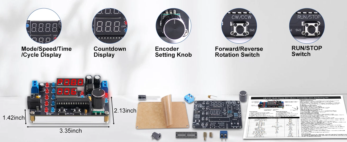 Programmierbarer DC-Motorgeschwindigkeitsregler Lötübungs-Set DIY-Motorsteuermodul mit Vorwärts-/Rückwärts-Timer & Schleifmodi – Detail 3