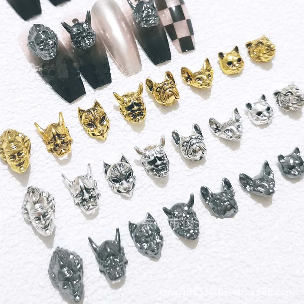 10pcs Animal Ghost Mask Nail Art Charm 3D Metal Retro Punk Rock Skull Demon Mask Nail Decoration DIY Horror Manicure Accessories