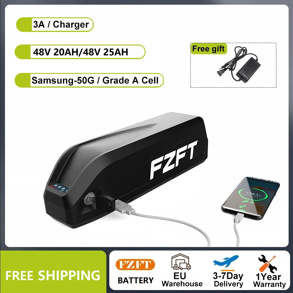 Batteria al litio Hailong 48V 20Ah 25Ah per bici elettrica, BMS 30A, celle Samsung 21700 50G, batteria sostitutiva per motori 500W 750W 1000W con caricabatterie, magazzino UE