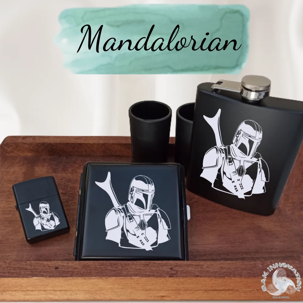 Lighter Cigarette Case Flask Set / Pocket Hip Flask - Metal Lighter - Cigaret Box / Advice The Mandalorian Tv Series Star Wars B