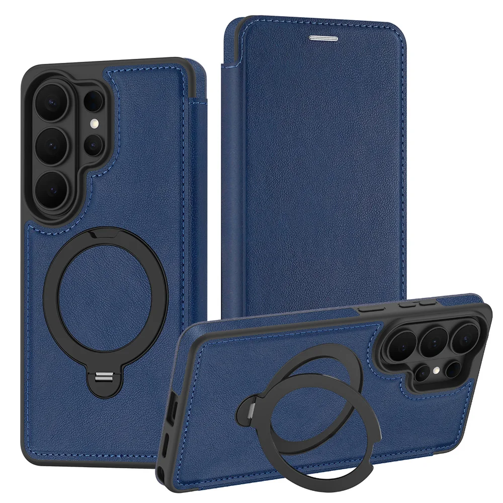 

Деловой кожаный чехол для телефона Samsung S25 Ultra Magnetic Flip Case с отделениями для карт, вращающаяся на 360° подставка, подходит для S25 Plus S24 S23 S22