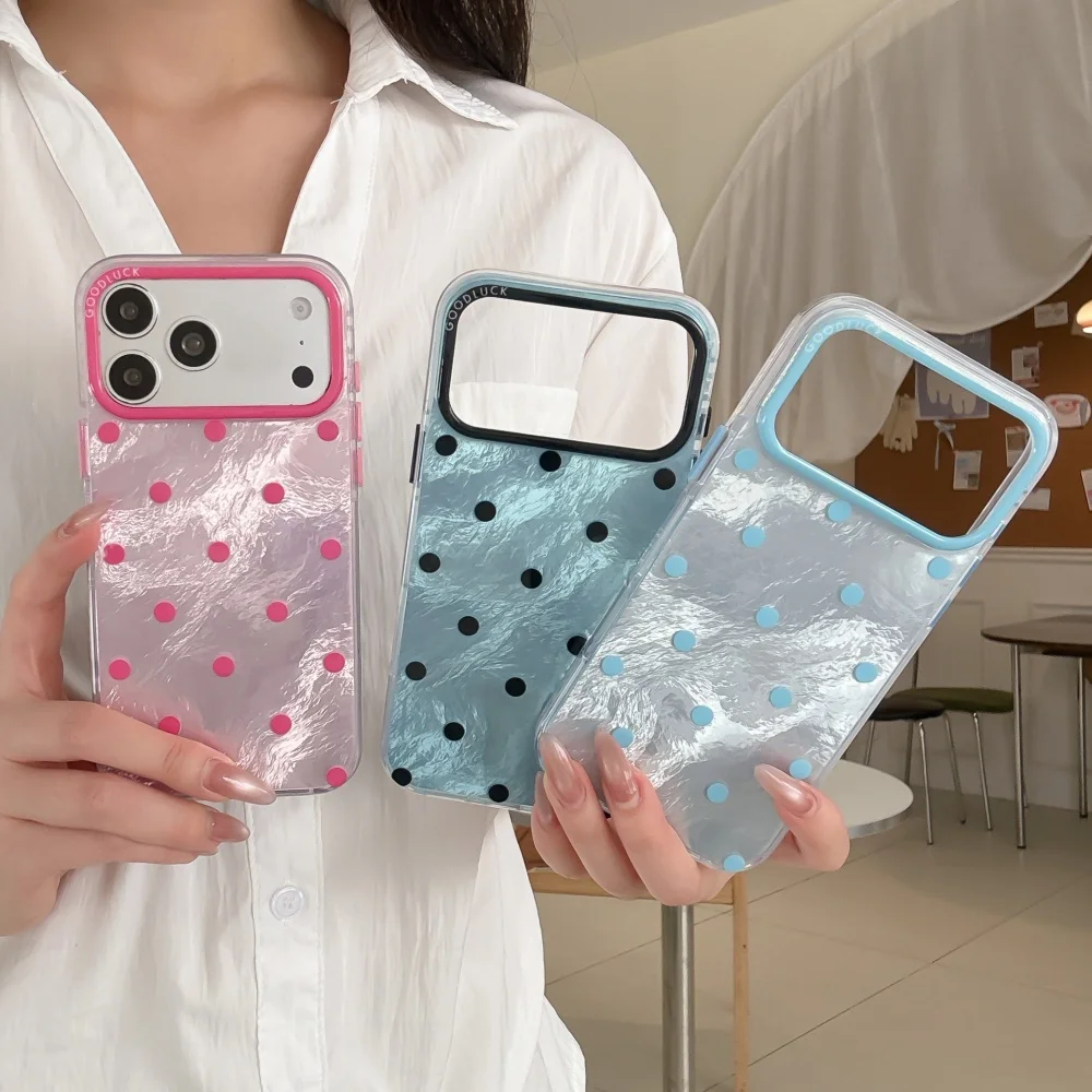 INS Shell Pattern Polka Dot Print Contrast Color Phone Case For iPhone 17 Pro 15 16 17 Pro Max 15 16 Pro Simple Shockproof Cover