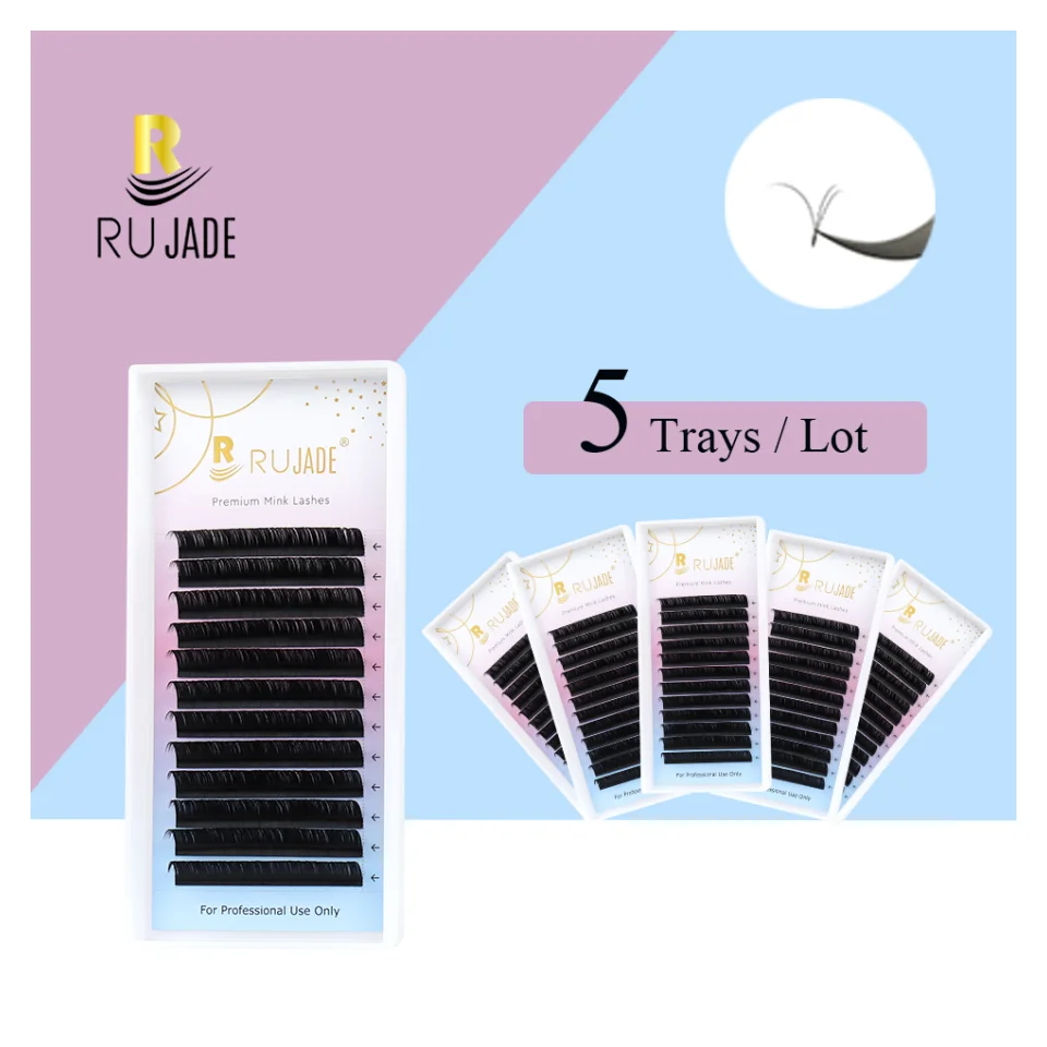 Rujade 5 Trays Lashes Wholesale All Sizes Individual Eyelashes Professional Silk Eyelash Extension Make Up Flase Volume Eyelash