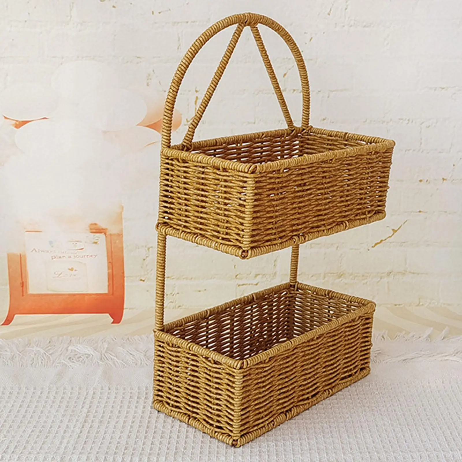 سلة من الخيزران المقلد مثبتة على الحائط ، أرفف تخزين معلقة منسوجة للحديقة والمطبخ #3