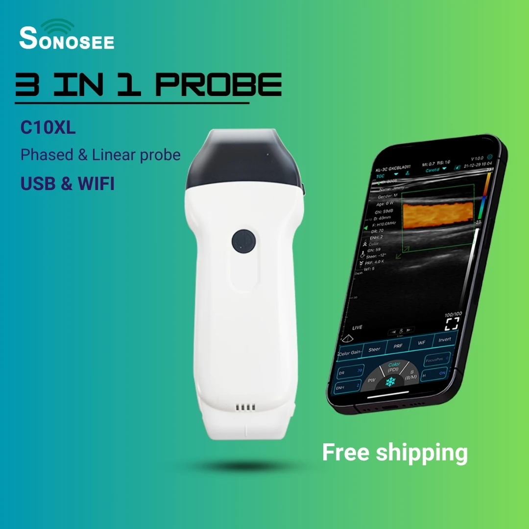 Multipurpose Wireless Ultrasound Scanner Dual Head Phased+Linear Probe C10XL Konted wireless ultrasound；