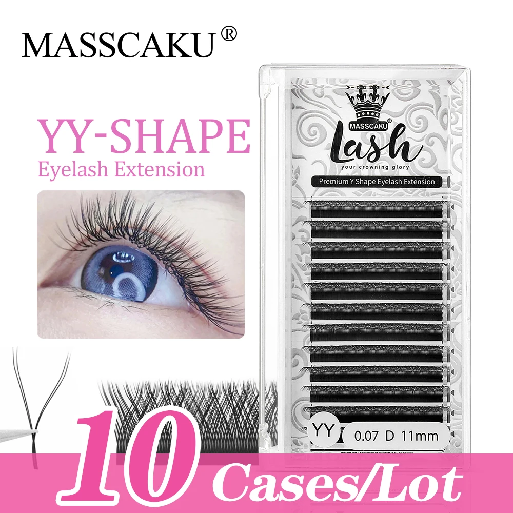 

10Case/lot MASSCAKU 12 Rows Two Tip Y Style Lashes 0.05 0.07mm Wholesale Natural Individual YY Shape Eyelashes Supplies