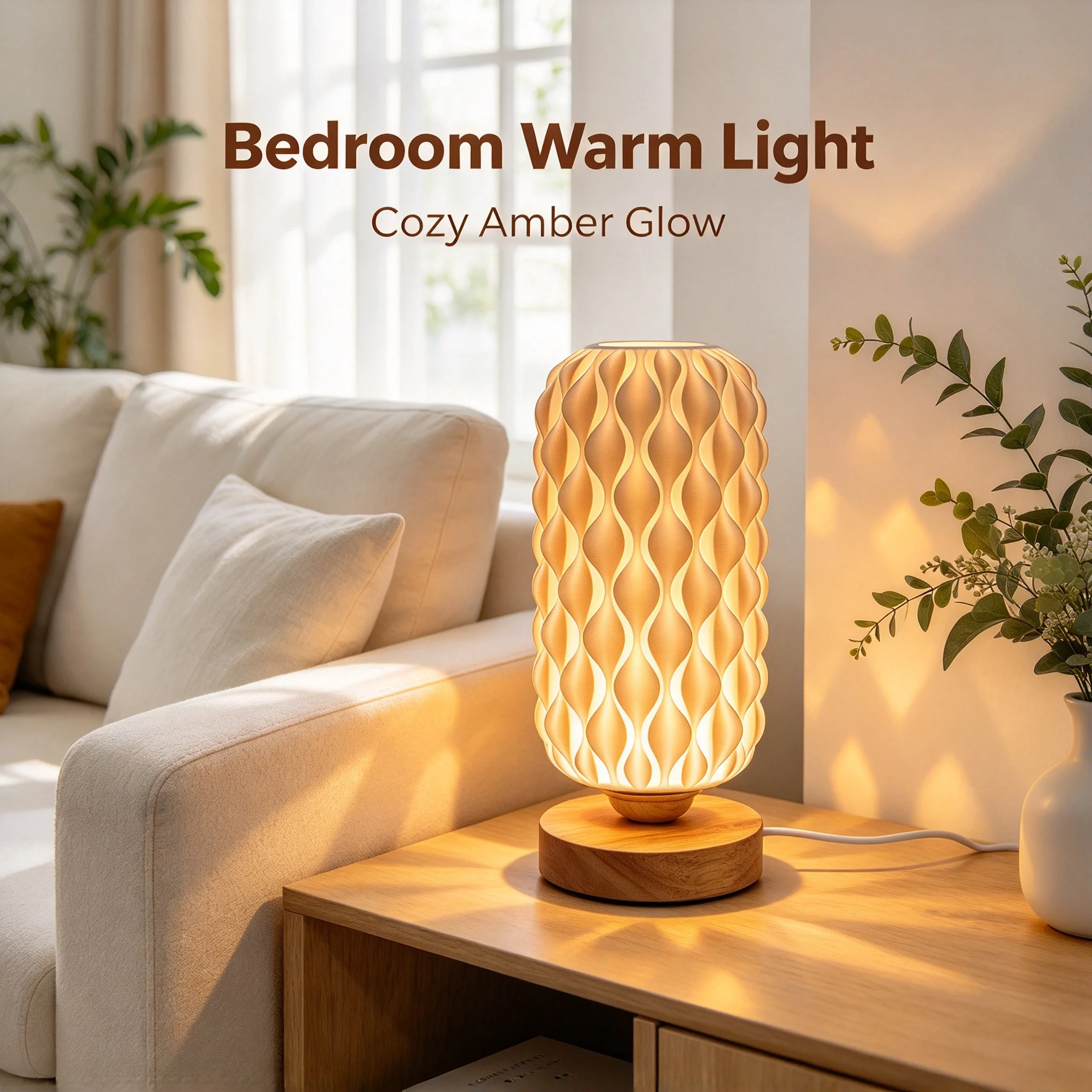 Creative 3D Print Wave Table Lamp, Soft Warm LED Ambient Light, Wooden Base Decor Nightstand Lamp for Bedroom, Desk, Aesthetic