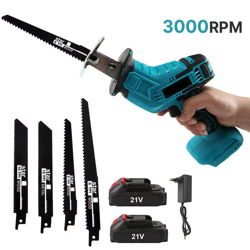 Sierra alternativa inalámbrica de 3000RPM, sierra de corte de velocidad Variable para baterías Makita de 21V, adecuada para cortar metal, madera y tubos