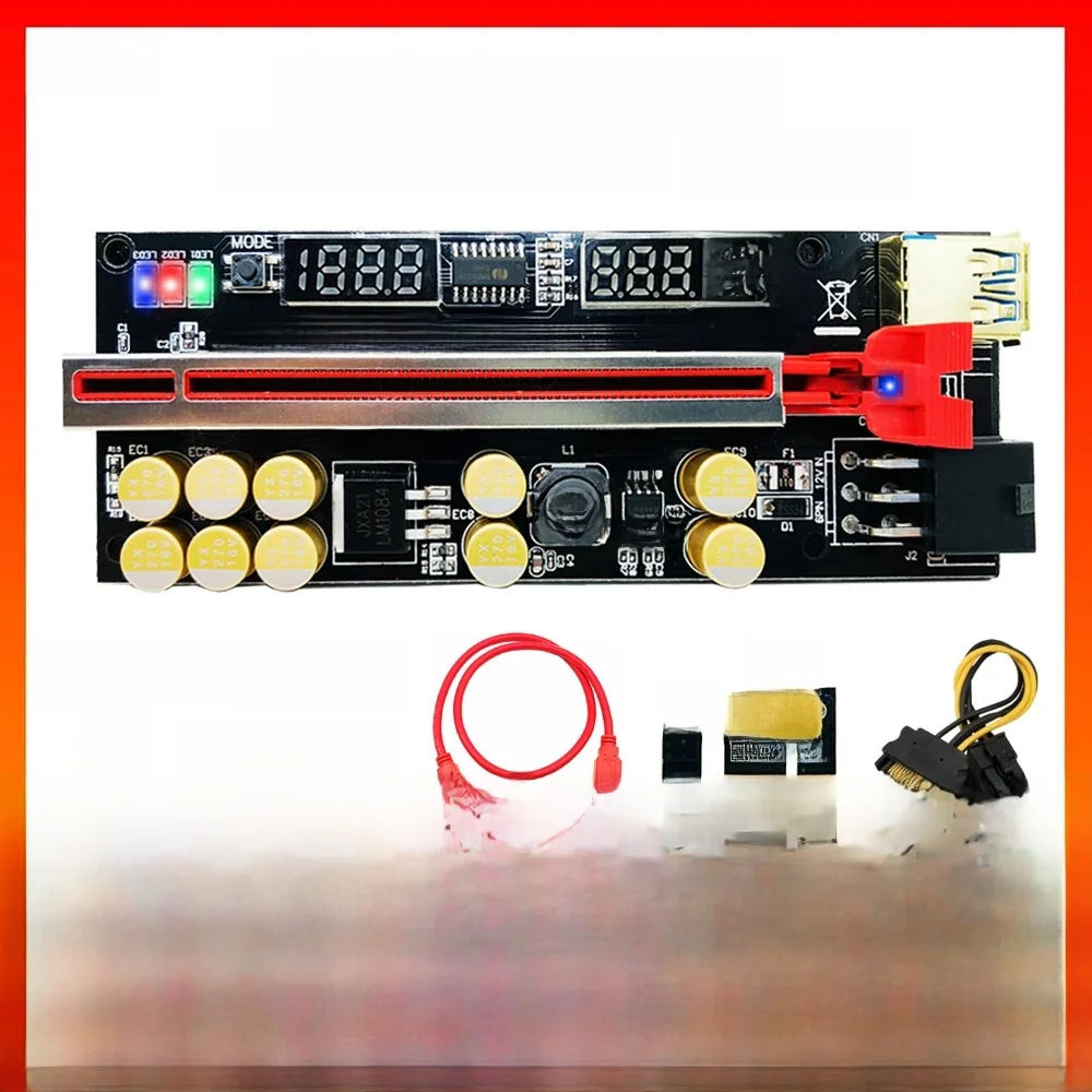 1-10 SZTUK Najnowszy VER016 PCIE Riser 016 V016 Riser PCI Express X16 Temperatura Napięcie 3 RGB LED 6P USB Mining Riser dla karty graficznej — zdjęcie 2