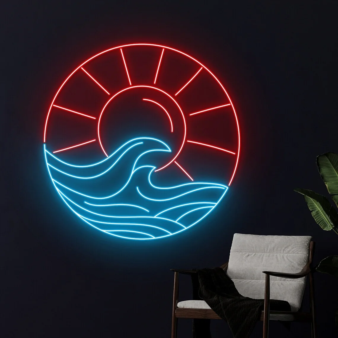 Sun Ocean Waves Neon Sign Tropical Sea Island Led Sign Room Wall Decor Marine Neon Light