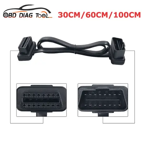 OBD2 Extension Cable 30/60/100CM Flat+Thin As Noodle 16 Pin Socket OBDII 16Pin Male To Female Extender Connector Adapter
