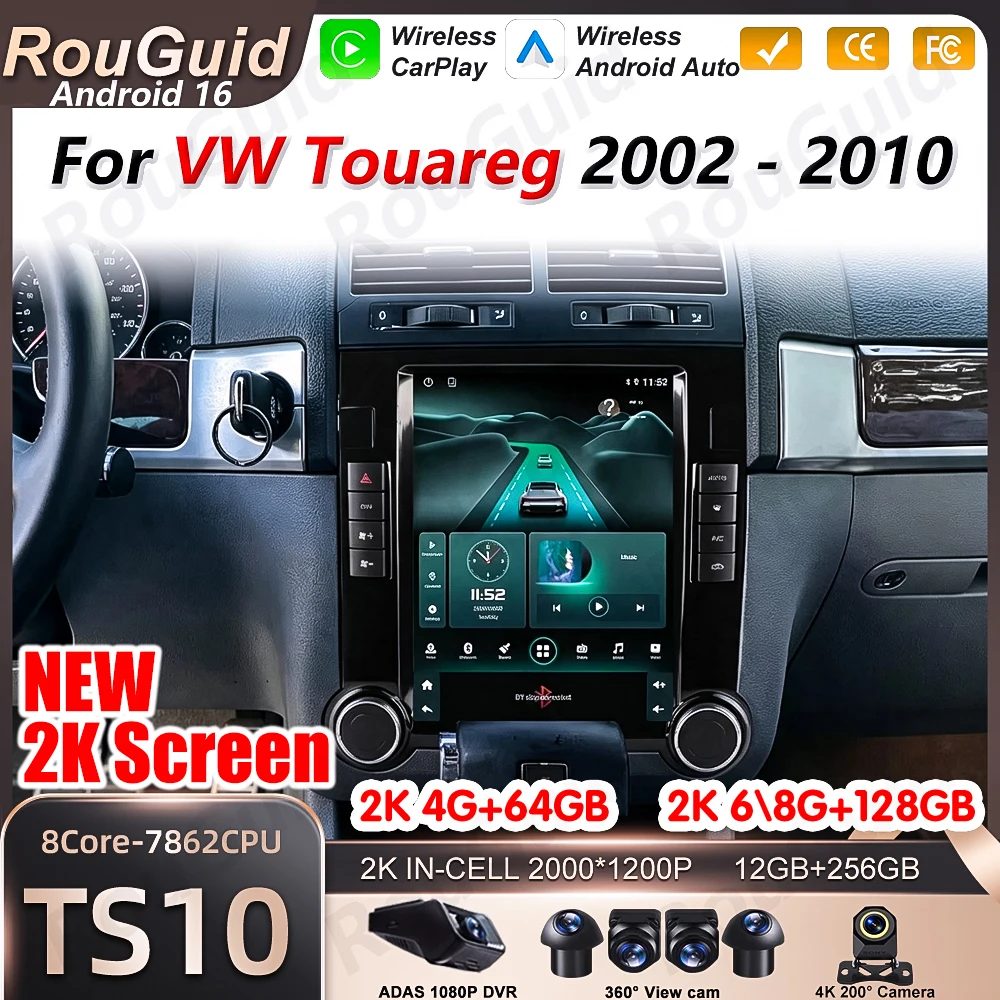 Android 16 Auto Carplay Car Radio For VW Touareg 2002-2010 GPS Navigation Multimedia Player Touch Screen Wifi DSP BT Automotive