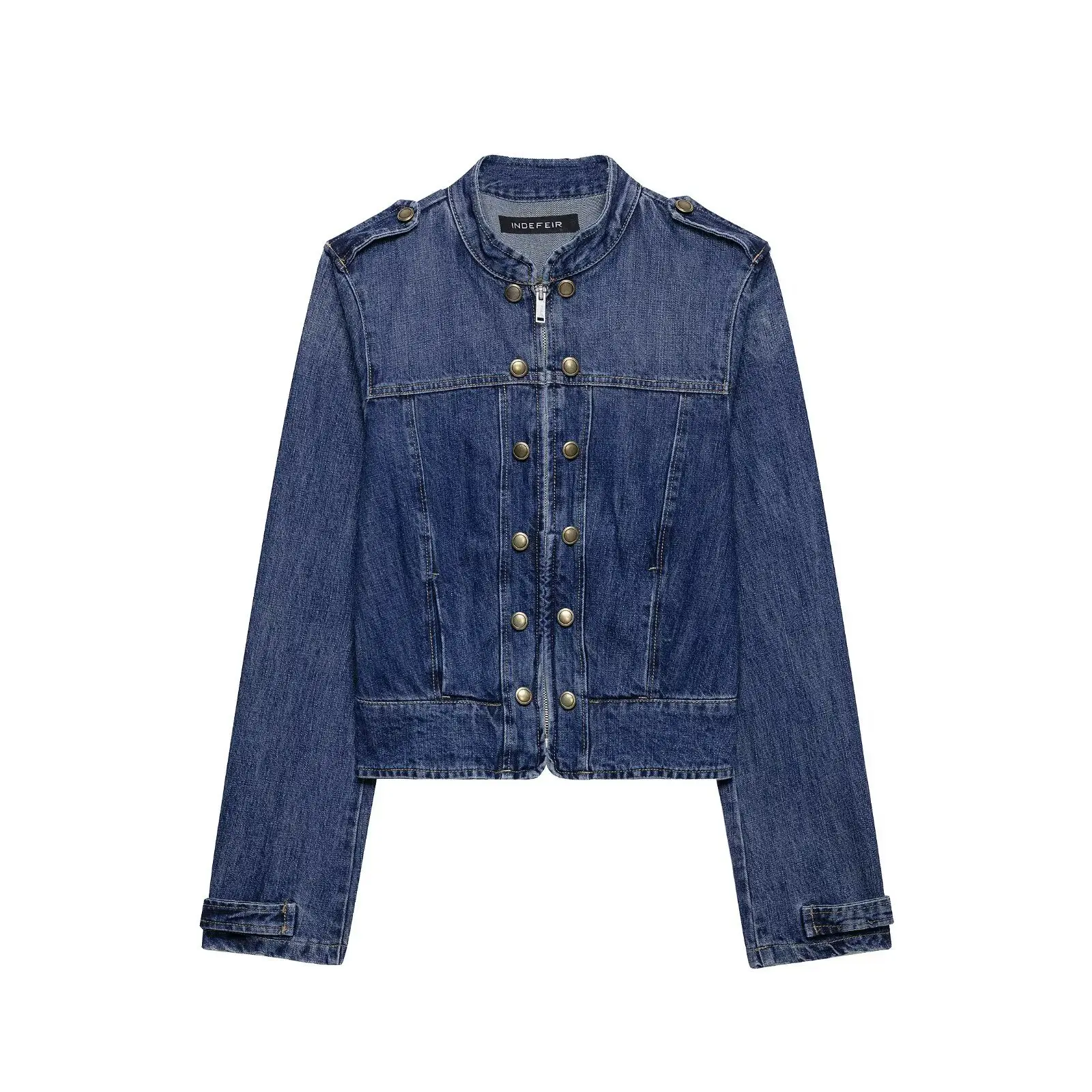 

Retro Blue Denim Jacket Women Stand Neck Metal Button Short Jean Coat Vintage Casual Slim Cropped Outerwear Blusas Chaqueta