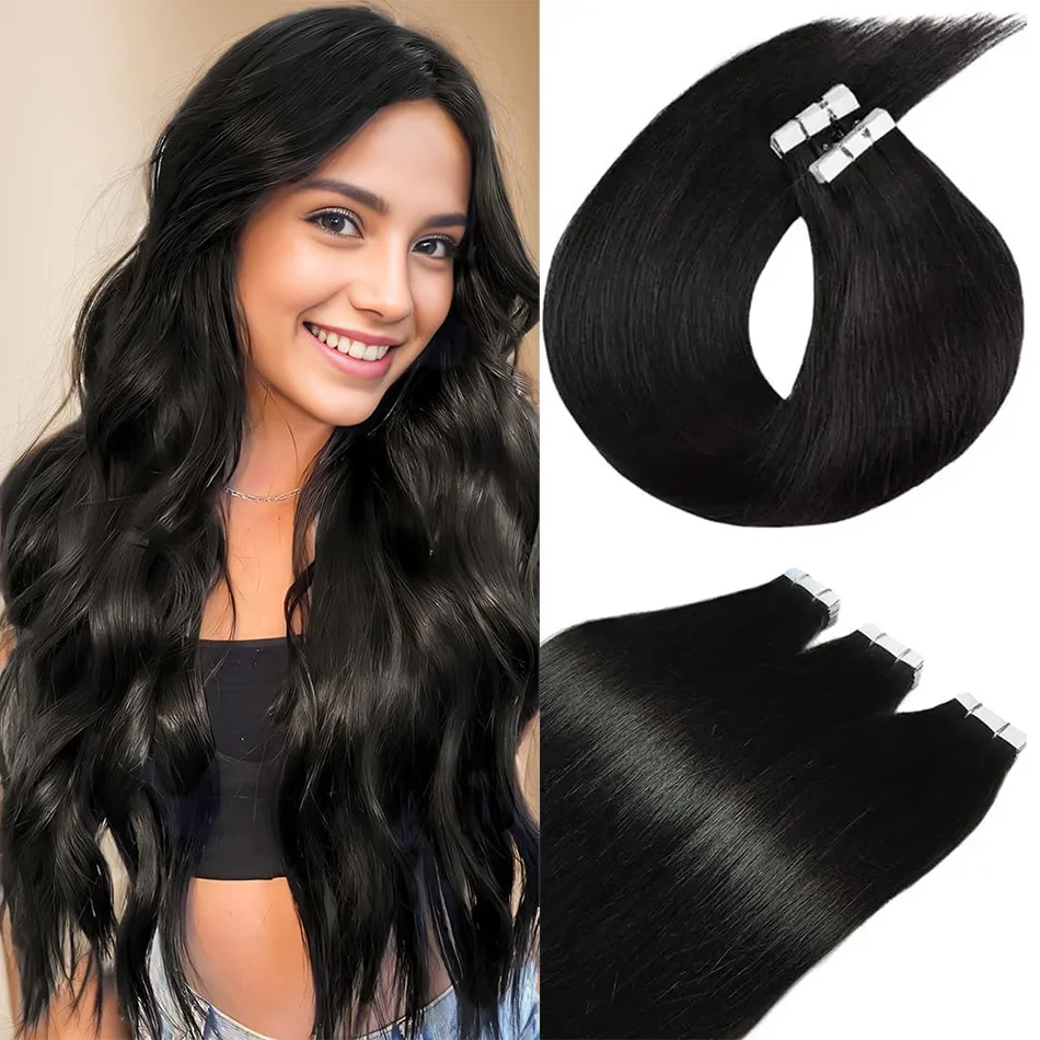 Tape in Hair Extensions Human Hair Invisible Straight Tape Hair Extensions for Women Seamless Skin Weft