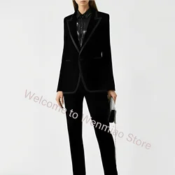 Velvet Women's Blazer Formal Business Suit 2 Piece Jacket Pants Set Office Workwear Lady Outfit Ladies' Suit