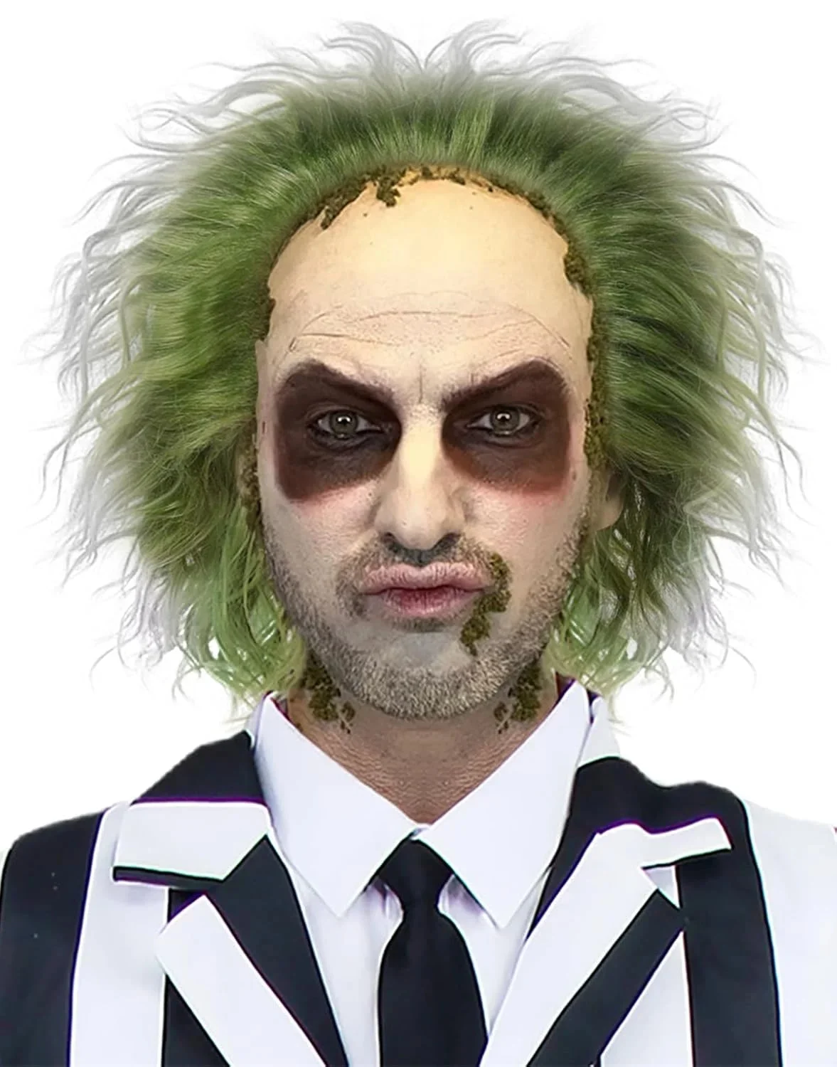 Perruque verte avec bonnet chauve Clown perruque courte bouclée perruque ondulée moelleuse verte perruques de cosplay de fête perruque d'Halloween hommes, perruques synthétiques de 6 pouces