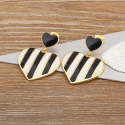 Nidin Korean Fashion Heart Shape Charm Drop Earrings For Women Female Black And White Style Ear Jewelry Accessories Fine Gifts